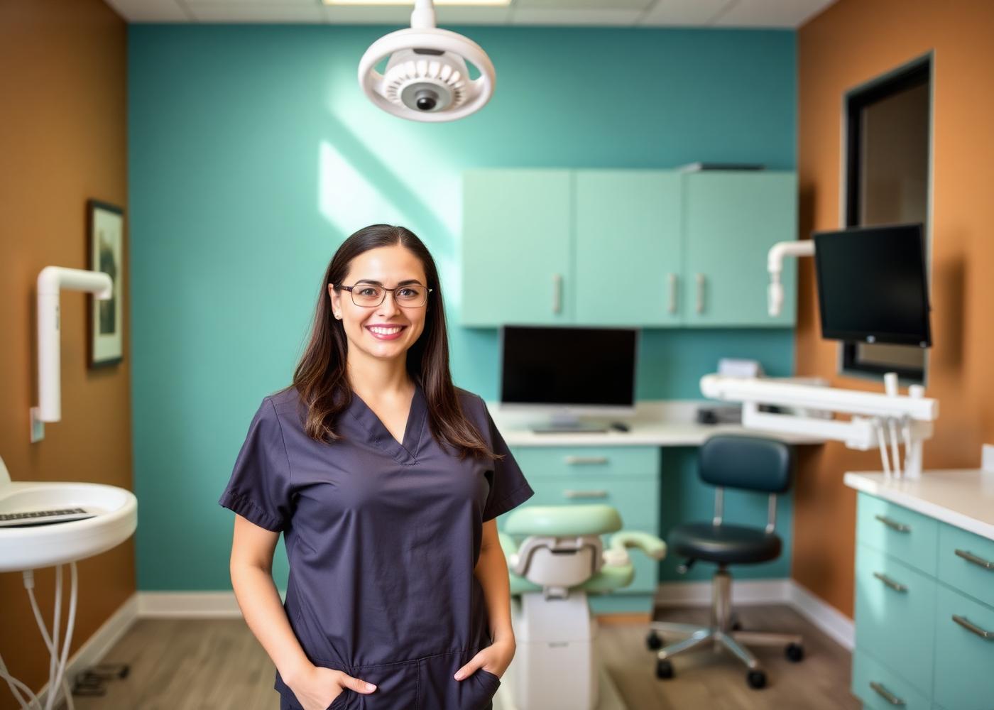 Dental hygienist standing confidently in a modern operatory